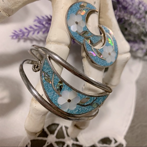 1980s Crushed Turquoise & Shell Set - Picture 2 of 6